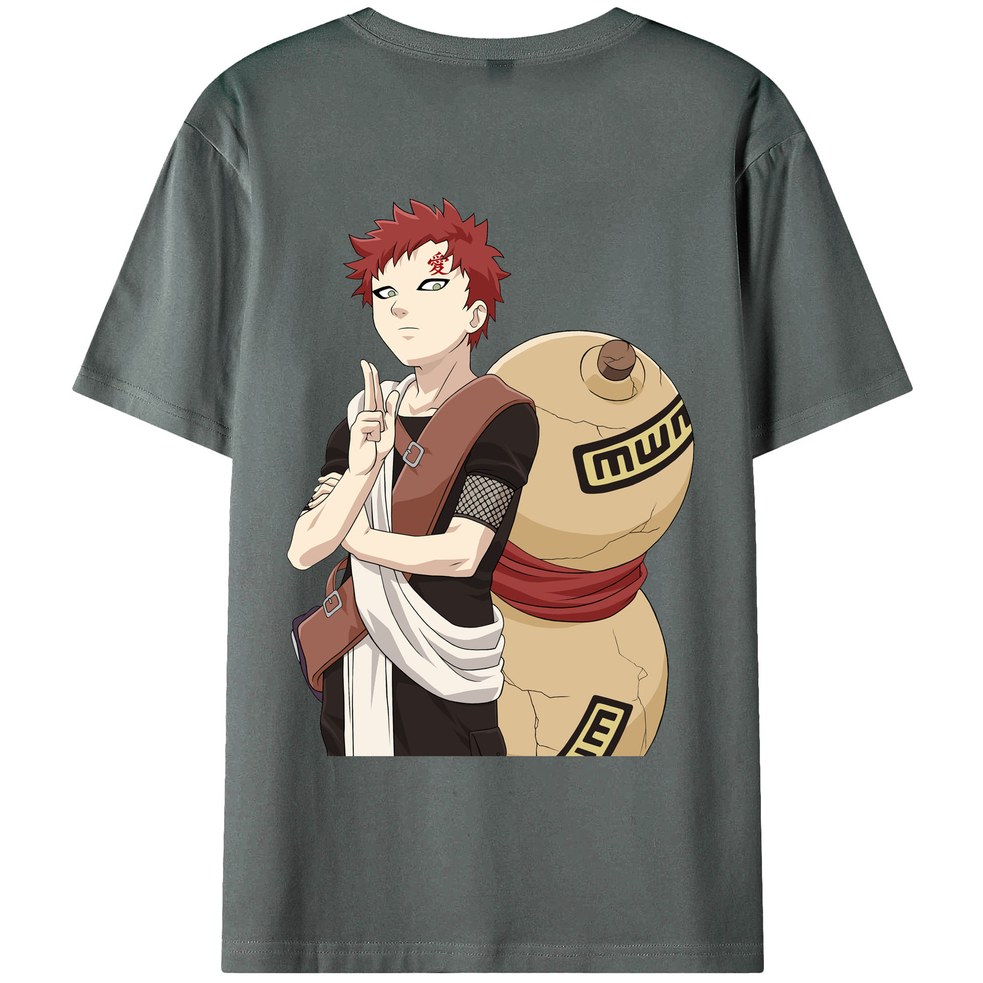 （画像用） NARUTO -ナルト- ガアラ Gaara 綿100％ メンズ半袖Tシャツ（バックプリント） 通気性